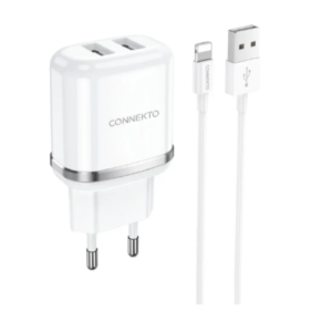 Connekto N8 USB To Lightning | מטען 2 יציאות 12W + כבל למכשירי אפל
