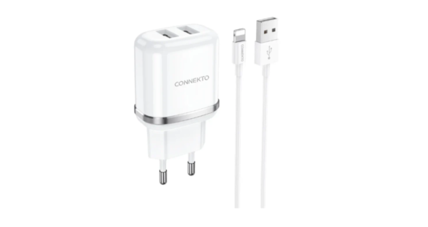 Connekto N8 USB To Lightning | מטען 2 יציאות 12W + כבל למכשירי אפל
