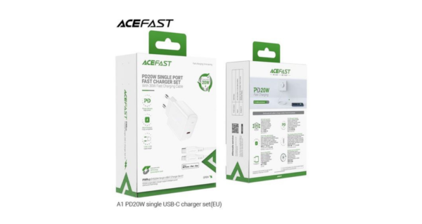 ACEFAST PD20W SINGLE PORT FAST CHARGER SET | ראש מטען מאושר אפל + כבל